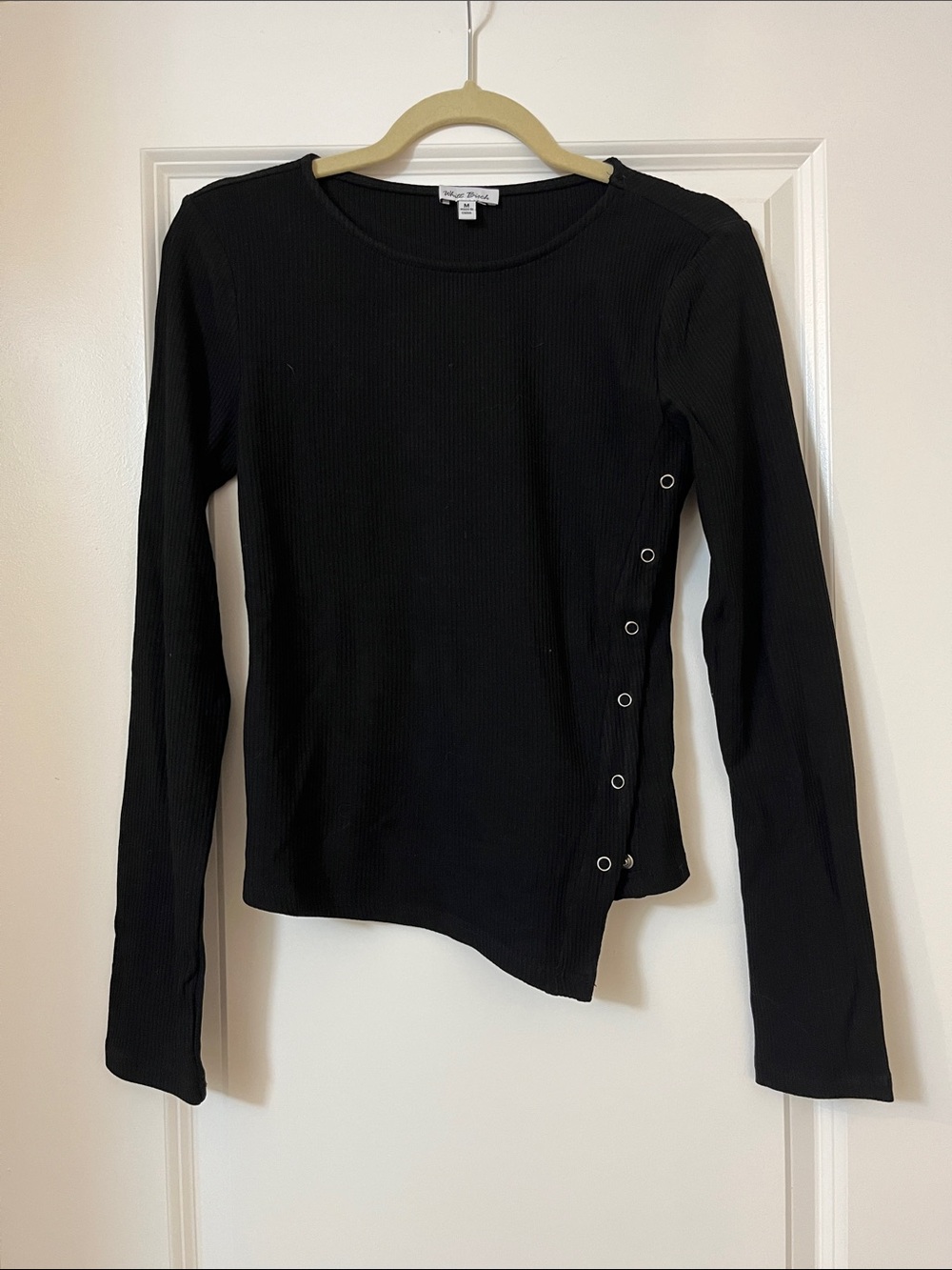 white birch Black Ribbed Long Sleeve Top with Side Grommet Detail